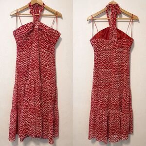 Vintage Y2K Evan Picone Red Patterned Halter Dress 14